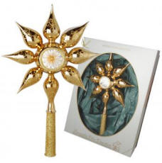 Große Sternspitze mit Glastropfen, Gold, mundgeblasen, handdekoriert, 30cm